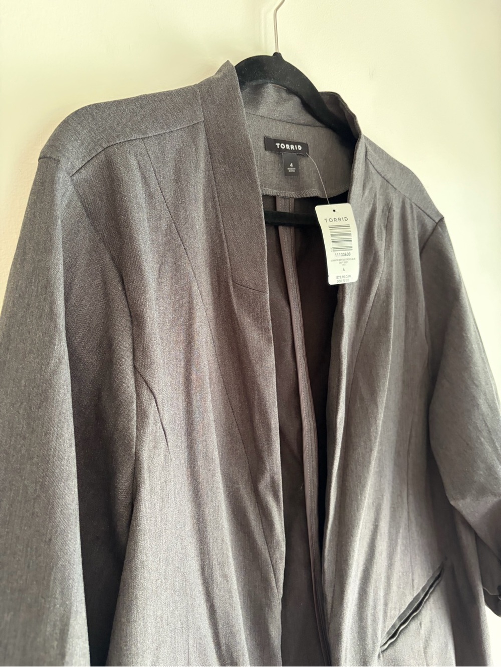 NWT Torrid Charcoal Gray Gathered Sleeve Open Blazer Size 4 - Picture 2 of 5